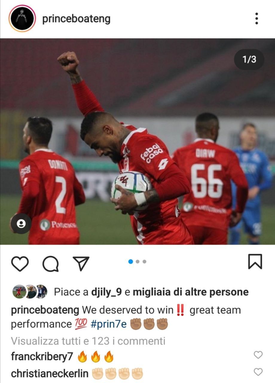 Screenshot del commento di Ribery a Boateng