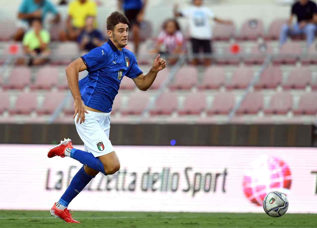 Italia U21: Lorenzo Lucca in campo contro il Montenegro U21, 7 settembre 2021. Foto © Alessandro Sabattini/Getty Images.