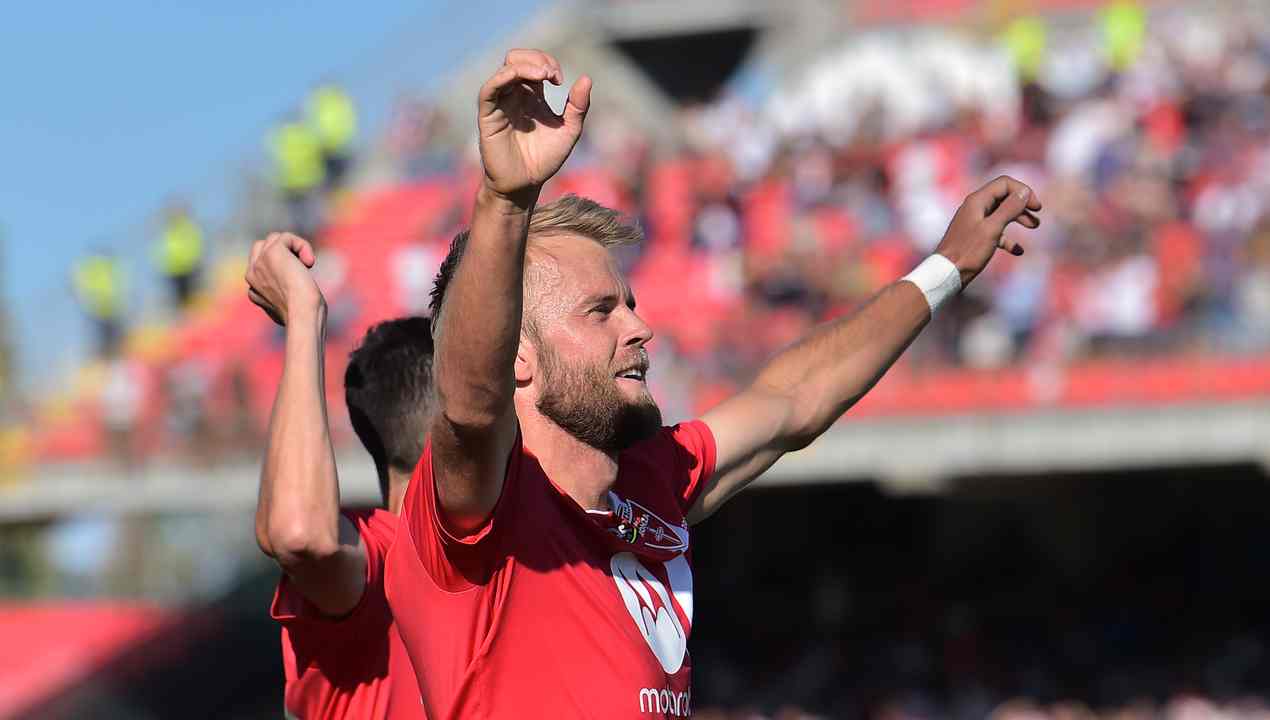 Christian Gytkjaer esulta dopo il goal alla Juve